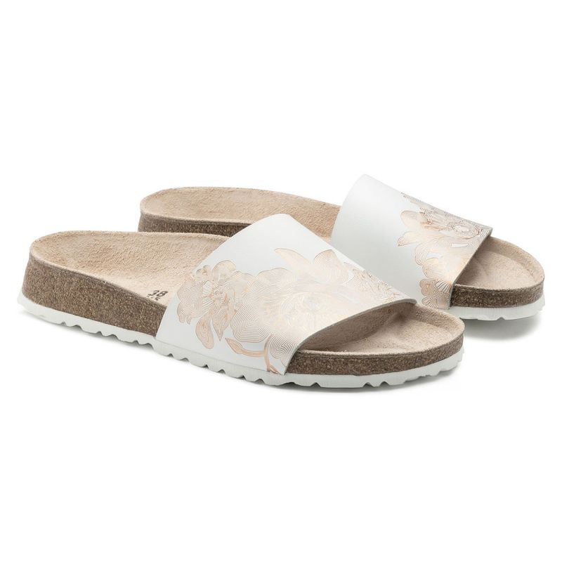 Birkenstock Papillio Cora ornaments hvit/rosegull skinn smal
