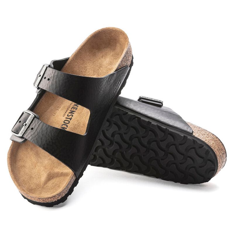 Birkenstock Arizona Vintage Wood Black Grip Naturskinn smal