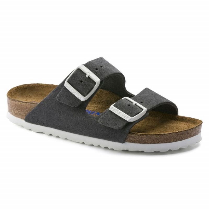 Birkenstock Arizona SFB gunmetal semsket skinn smal myk