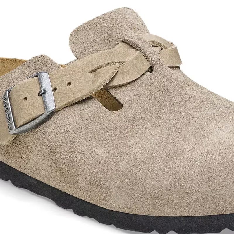 Birkenstock Boston Braided Taupe flettet semsket skinn smal