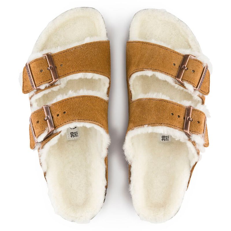Birkenstock Arizona Shearling Mink semsket skinn/lammeull smal