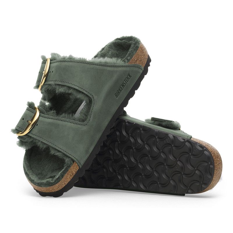 Birkenstock Arizona Big Buckle thyme oljet skinn lammeull smal