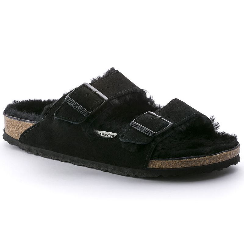 Birkenstock Arizona Shearling svart semsket skinn/lammeull smal