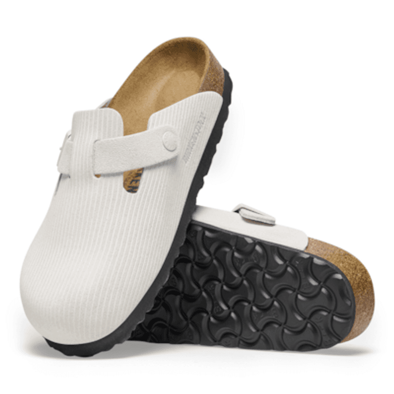 Birkenstock Boston cord semsket skinn antikk hvit smal