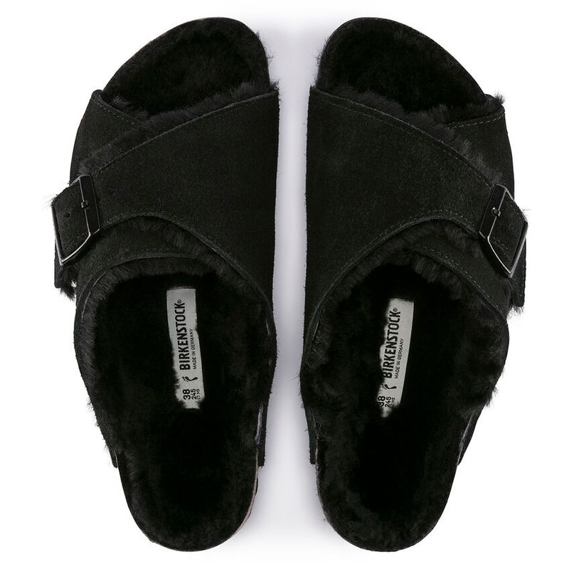 Birkenstock Arosa Svart semsket skinn/lammeull smal