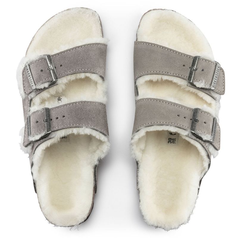 Birkenstock Arizona Shearling stone semsket skinn/lammeull smal