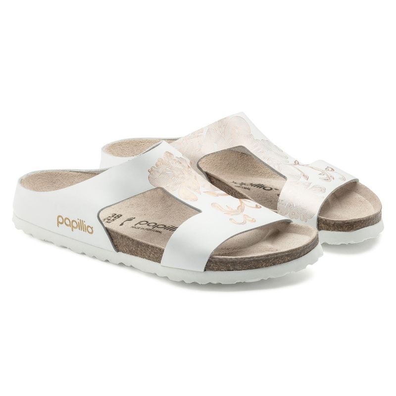 Birkenstock Papillio Charlize ornaments hvit/rosegull skinn smal