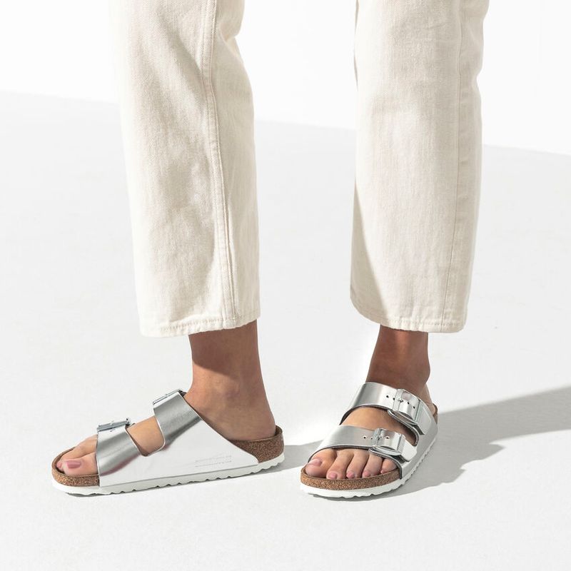 Birkenstock Arizona SFB Silver Met skinn myk - smal