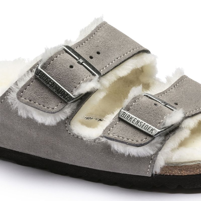 Birkenstock Arizona Shearling stone semsket skinn/lammeull smal