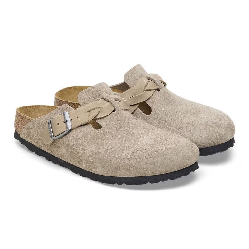 Birkenstock Boston Braided Taupe flettet semsket skinn smal