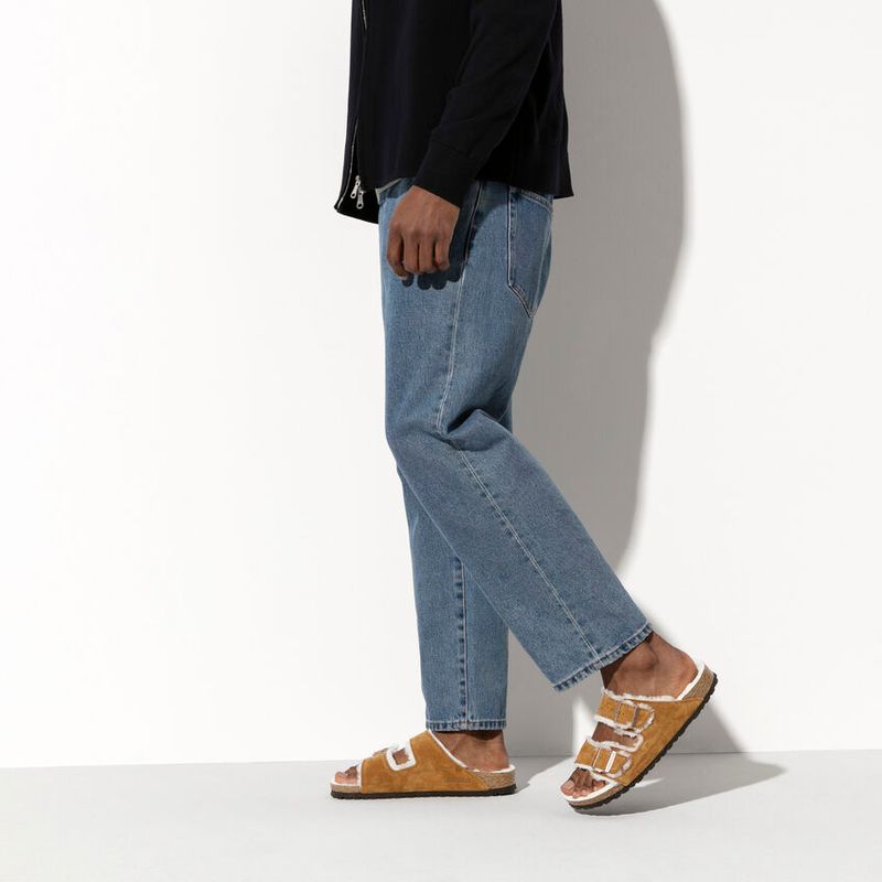 Birkenstock Arizona Shearling Mink semsket skinn/lammeull smal
