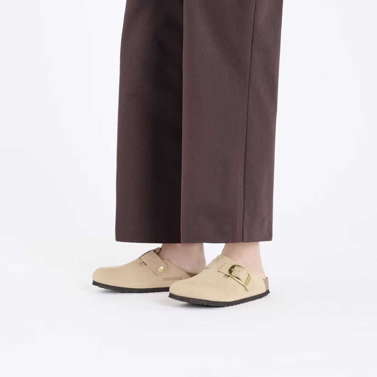 Birkenstock Boston Big Buckle Sandcastle skinn smal