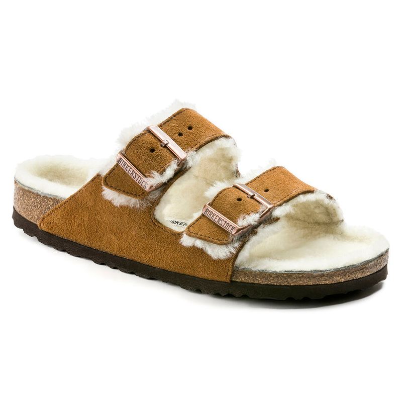 Birkenstock Arizona Shearling Mink semsket skinn/lammeull smal
